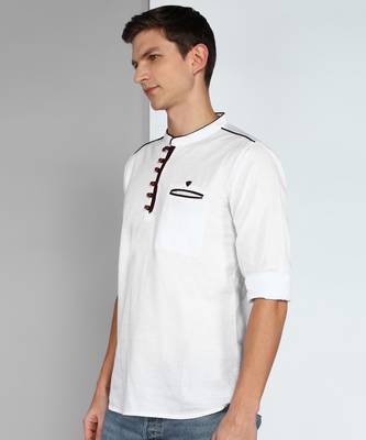 men's linen cotton white short kurta   3