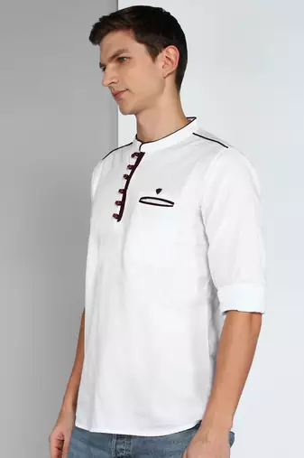 men's linen cotton white short kurta  