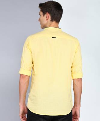 men's linen cotton cream yellow short kurta 2