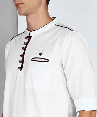 men's linen cotton white short kurta   5