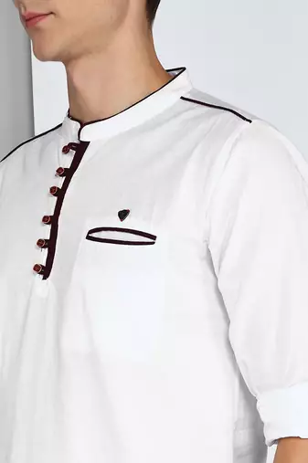 men's linen cotton white short kurta  