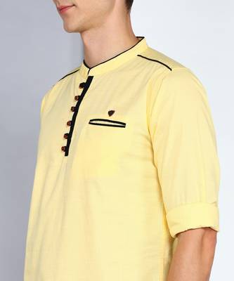 men's linen cotton cream yellow short kurta 5