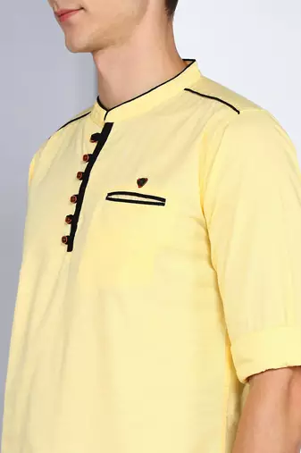men's linen cotton cream yellow short kurta
