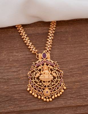 Golden Laxmi necklace with ruby pendant one gram gold 2