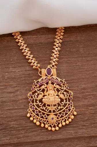 Golden Laxmi necklace with ruby pendant one gram gold