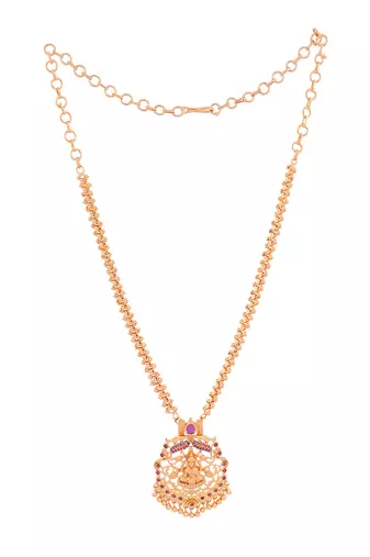 Golden Laxmi necklace with ruby pendant one gram gold