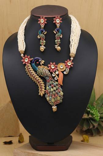 Multi color meenakari matte gold necklace set