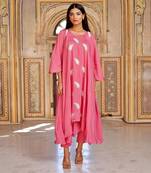 Pink cotton embroidered kurta set