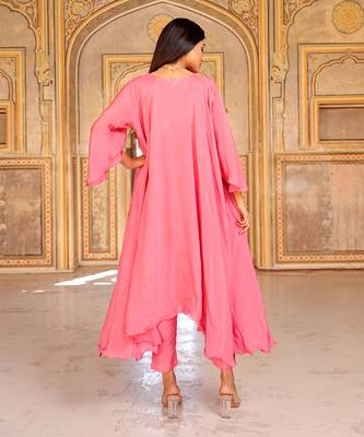 Pink cotton embroidered kurta set 4