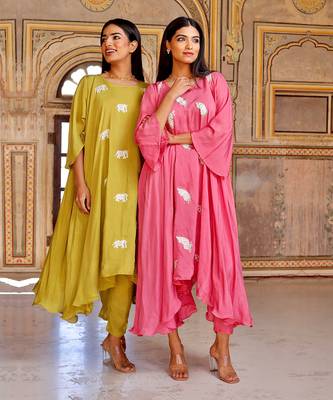 Pink cotton embroidered kurta set 5