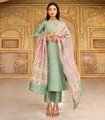 Green mukaish work chanderi kurta set