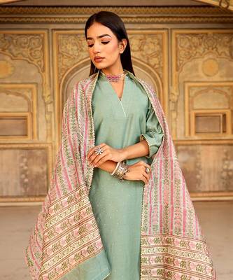 Green mukaish work chanderi kurta set 2