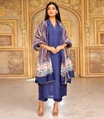 Blue mukaish work chanderi kurta set