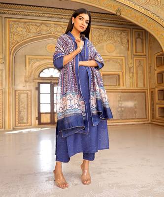 Blue mukaish work chanderi kurta set 2
