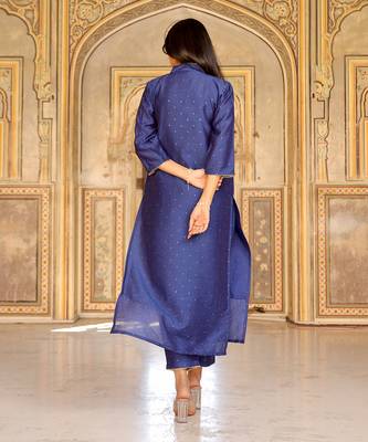 Blue mukaish work chanderi kurta set 5