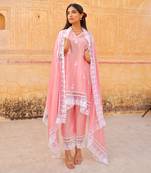 Pink muslin aari embroidery  kurta set