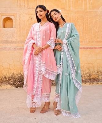 Pink muslin aari embroidery  kurta set 5