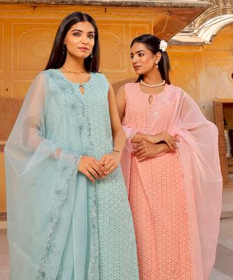 Peach shiffly chikankari cotton kurta set 5
