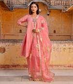 Mukaish work chanderi scalloped kurta set