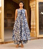 Indigo handblock cotton anarkali set