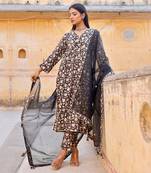 Black handblock cotton kurta set