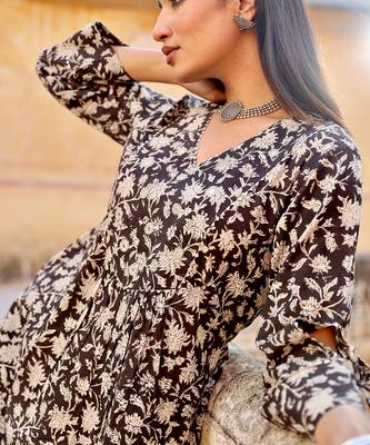 Black handblock cotton kurta set 2