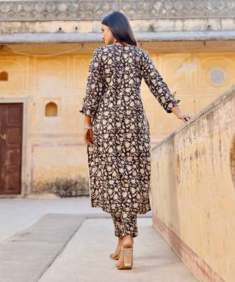 Black handblock cotton kurta set 5