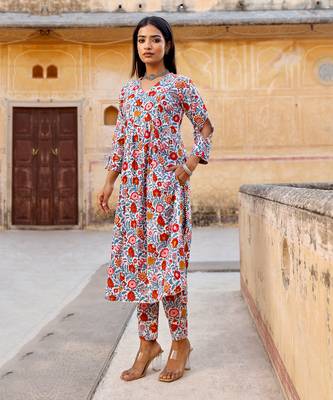 White handblock cotton kurta set 3