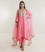 Pink chanderi straight kurta sets