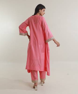 Pink chanderi straight kurta sets 4
