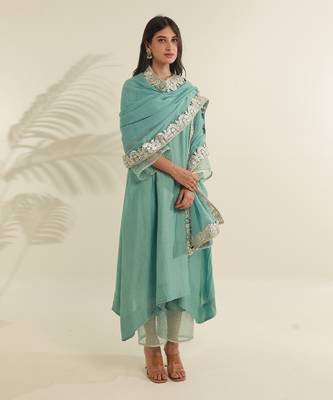 Mint green chanderi straight kurta sets 1
