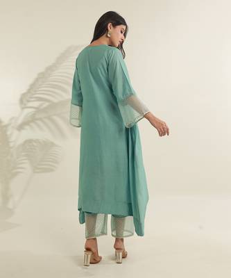 Mint green chanderi straight kurta sets 4