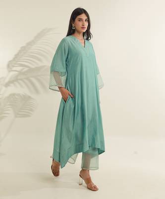 Mint green chanderi straight kurta sets 5