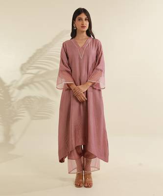 Rose pink chanderi straight kurta sets 2