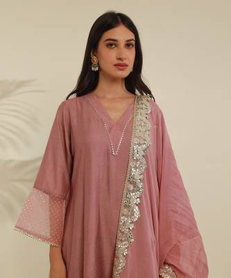 Rose pink chanderi straight kurta sets 3