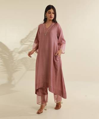 Rose pink chanderi straight kurta sets 4