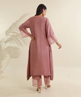 Rose pink chanderi straight kurta sets 5