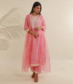 Pink chanderi straight kurta sets