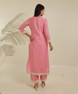 Pink chanderi straight kurta sets 5