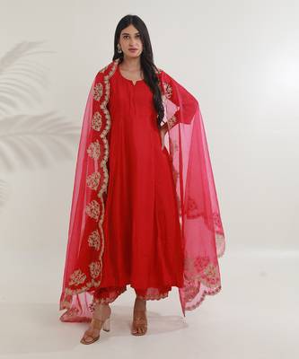 Pink chanderi straight kurta sets 1