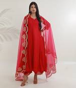 Pink chanderi straight kurta sets