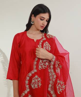Pink chanderi straight kurta sets 3