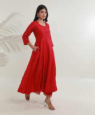 Pink chanderi straight kurta sets 4