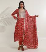 Magenta pink viscose chinon straight kurta sets