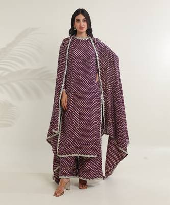 Purple cotton straight kurta sets 1