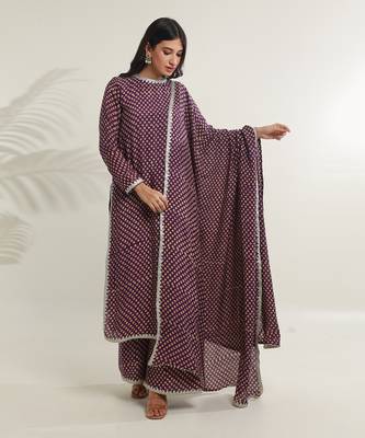 Purple cotton straight kurta sets 2