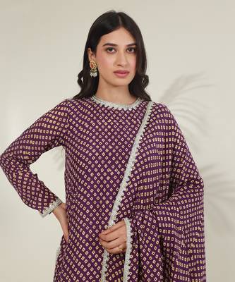 Purple cotton straight kurta sets 3