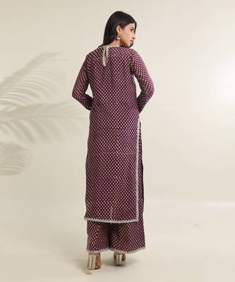 Purple cotton straight kurta sets 4