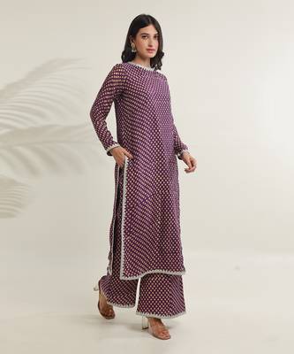 Purple cotton straight kurta sets 5
