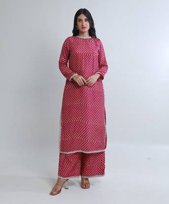 Pink cotton straight kurta sets 3